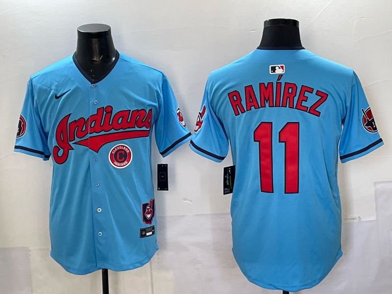 Men 2025 Cleveland Indians #11 Ramirez Light blue Nike MLB Jersey style 014